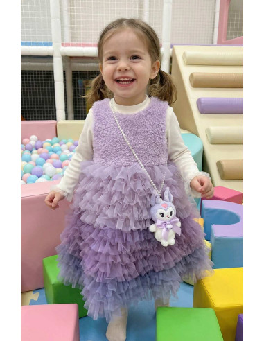 Rochita Eleganta Fetite cu Posetuta Plus Inclusa, Ombre Tulle Multistrat, Pufoasa, Fusta Degrade Incretita