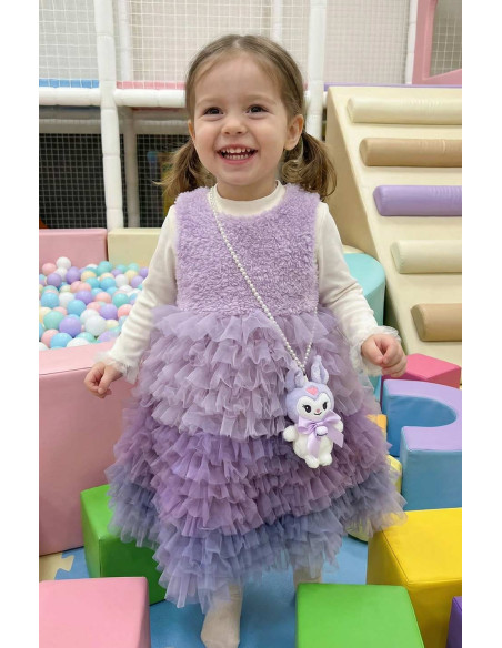 Rochita Eleganta Fetite cu Posetuta Plus Inclusa, Ombre Tulle Multistrat, Pufoasa, Fusta Degrade Incretita