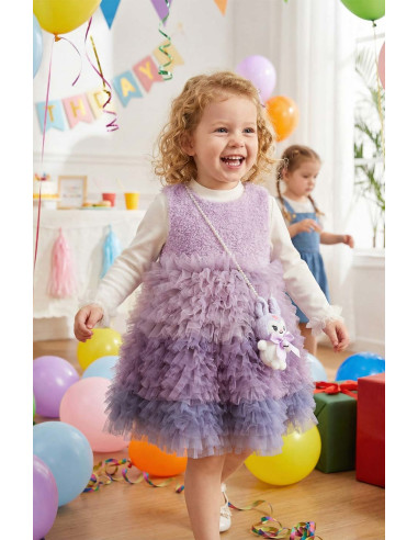 Rochita Eleganta Fetite cu Posetuta Plus Inclusa, Ombre Tulle Multistrat, Pufoasa, Fusta Degrade Incretita