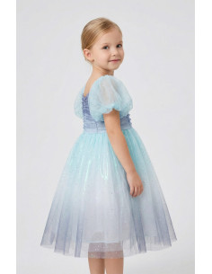 Rochie Fetite Eleganta de Printesa, Model Ombre Mov-Bleu cu Tulle Stralucitor si Maneci Bufante 2