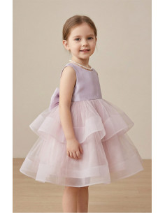 Rochie Fetite de Ocazie model Princess, Mov Liliac cu Tulle Stratificat si Funda Gigant la Spate, Eleganta si Rafinata
