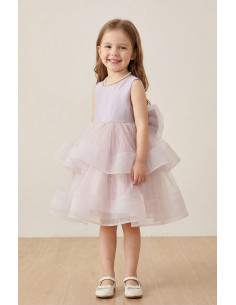 Rochie Fetite de Ocazie model Princess, Mov Liliac cu Tulle Stratificat si Funda Gigant la Spate, Eleganta si Rafinata 2