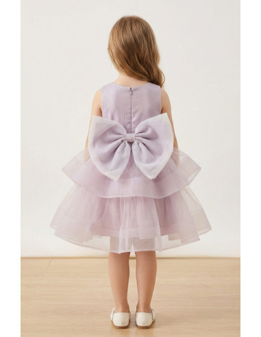 Rochie Fetite de Ocazie model Princess, Mov Liliac cu Tulle Stratificat si Funda Gigant la Spate, Eleganta si Rafinata