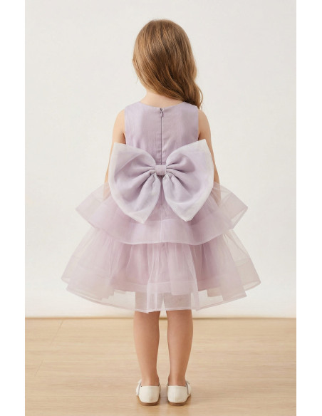 Rochie Fetite de Ocazie model Princess, Mov Liliac cu Tulle Stratificat si Funda Gigant la Spate, Eleganta si Rafinata
