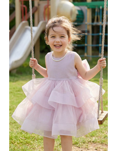 Rochie Fetite de Ocazie model Princess, Mov Liliac cu Tulle Stratificat si Funda Gigant la Spate, Eleganta si Rafinata