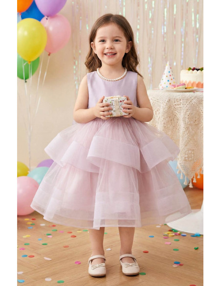 Rochie Fetite de Ocazie model Princess, Mov Liliac cu Tulle Stratificat si Funda Gigant la Spate, Eleganta si Rafinata