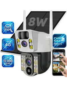 Camera de Supraveghere 4G Dubla, 6MP, Panou Solar 8W, 12.000mAh, Zoom 10x, Nocturna Color, SIM cu internet nelimitat inclus