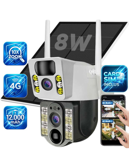 Camera de Supraveghere 4G Dubla, 6MP, Panou Solar 8W, 12.000mAh, Zoom 10x, Nocturna Color, SIM cu internet nelimitat inclus