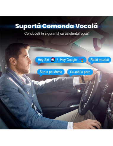 Adaptor Wireless CarPlay / Android Auto 2-in-1, BT 5.3, WiFi 5.8GHz, Plug & Play, iOS 10+, Android 11+, Auto-Reconectare