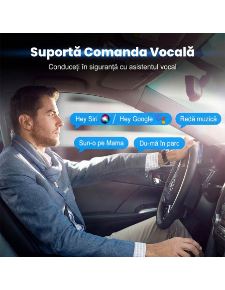 Adaptor Wireless CarPlay / Android Auto 2-in-1, BT 5.3, WiFi 5.8GHz, Plug & Play, iOS 10+, Android 11+, Auto-Reconectare