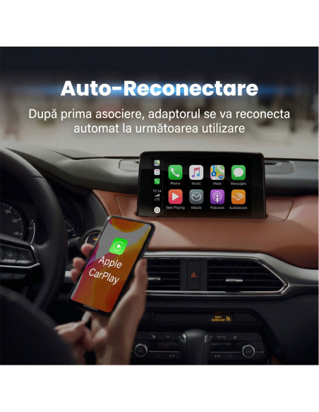 Adaptor Wireless CarPlay / Android Auto 2-in-1, BT 5.3, WiFi 5.8GHz, Plug & Play, iOS 10+, Android 11+, Auto-Reconectare