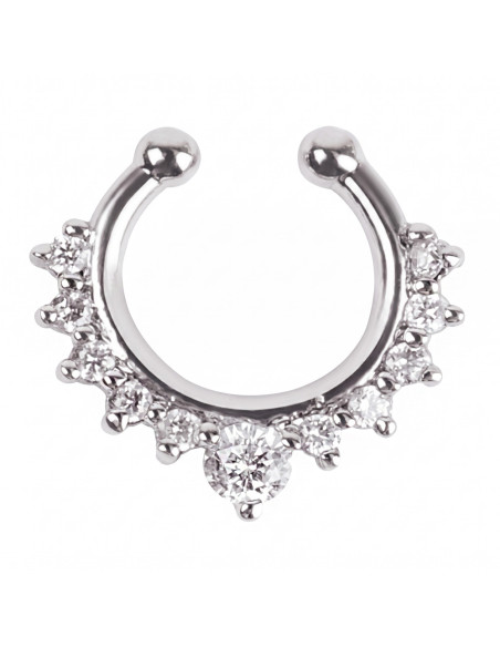 Inel fals pentru nas Septum Ring tip coronita cu cristale, piercing fals