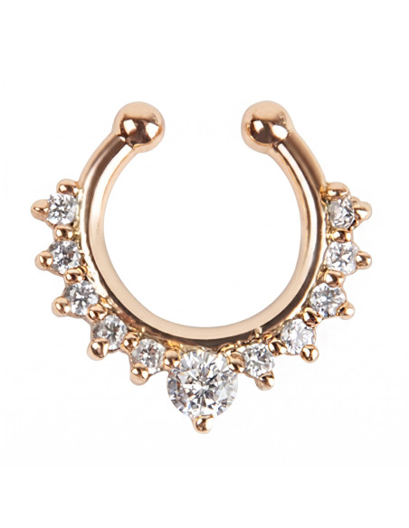 Inel fals pentru nas Septum Ring tip coronita cu cristale, piercing fals