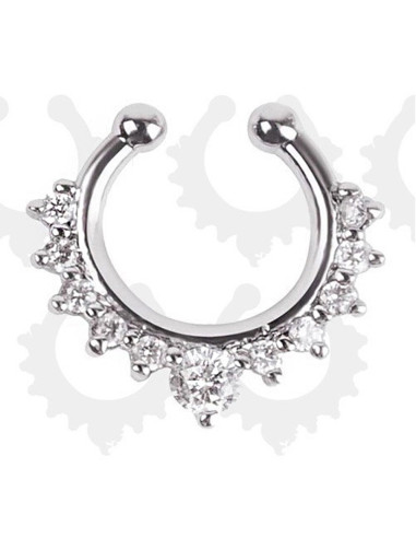 Inel fals pentru nas Septum Ring tip coronita cu cristale, piercing fals
