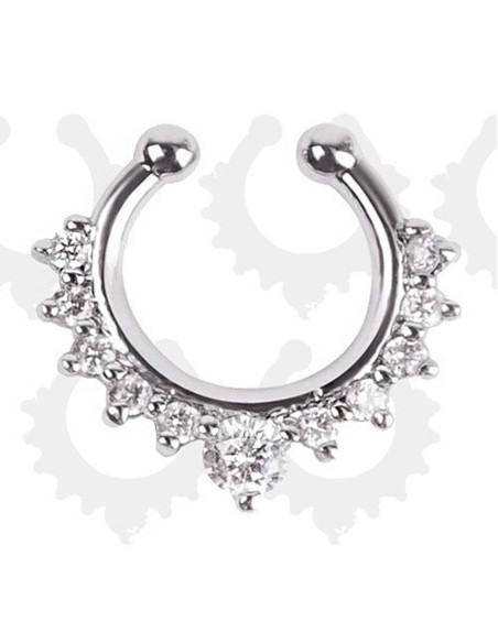 Inel fals pentru nas Septum Ring tip coronita cu cristale, piercing fals