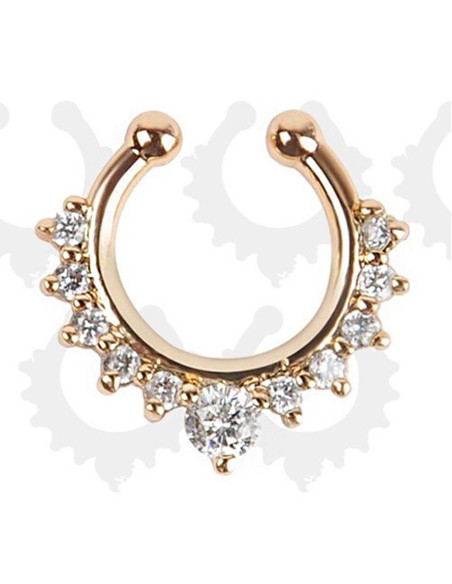 Inel fals pentru nas Septum Ring tip coronita cu cristale, piercing fals