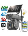 Cameră de Supraveghere AOV 4G cu Panou Solar și SIM, Zoom Optic 12X, Filmare Non-Stop 24/7 (Always On Video), 10000mAh, Alarme