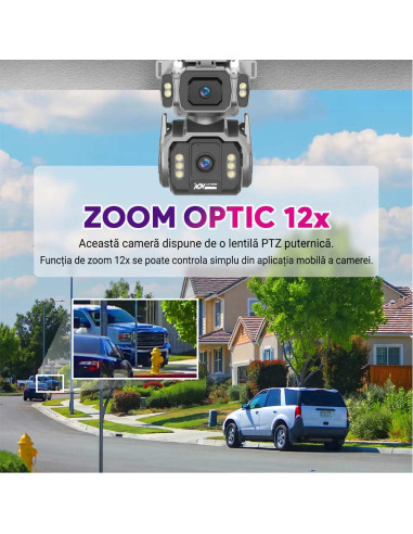 Cameră de Supraveghere AOV 4G cu Panou Solar și SIM, Zoom Optic 12X, Filmare Non-Stop 24/7 (Always On Video), 10000mAh, Alarme