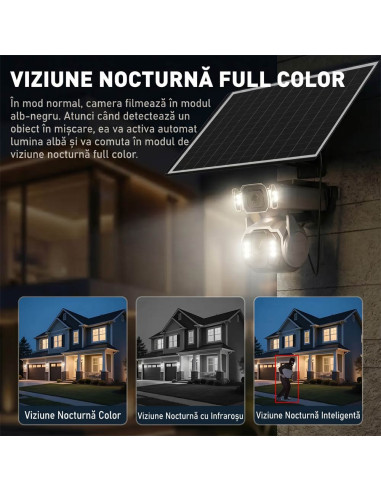 Camera de Supraveghere AOV 4G cu Panou Solar si SIM, Zoom Optic 12X, Filmare Non-Stop 24/7 (Always On Video), 10000mAh, Alarme