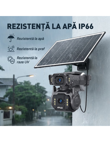 Camera de Supraveghere AOV 4G cu Panou Solar si SIM, Zoom Optic 12X, Filmare Non-Stop 24/7 (Always On Video), 10000mAh, Alarme