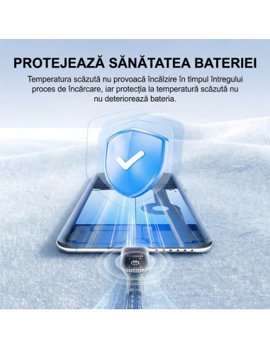 Cablu cu Trei Capete 3-in-1 66W, 6A, Fast Charge, 1.2m, USB la USB-C / Lightning / Micro-USB, Cablu USB, Nailon Impletit, iPhone