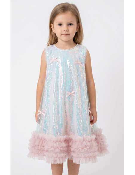 Rochie Fetite Eleganta de Printesa, Model Sirena cu Paiete si Volanase