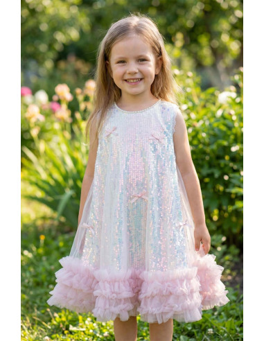 Rochie Fetite Eleganta de Printesa, Model Sirena cu Paiete si Volanase