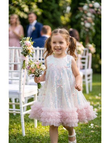 Rochie Fetite Eleganta de Printesa, Model Sirena cu Paiete si Volanase