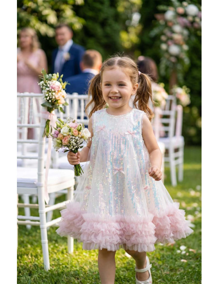 Rochie Fetite Eleganta de Printesa, Model Sirena cu Paiete si Volanase