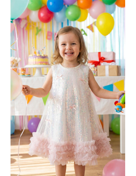 Rochie Fetite Eleganta de Printesa, Model Sirena cu Paiete si Volanase