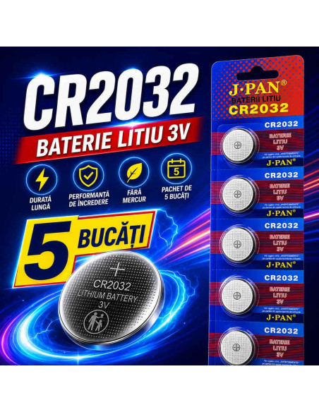 Baterie CR2032, Blister Baterii CR2032 3V Litiu, Pastila 220mAh, 20x3.2mm