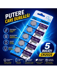 Baterie CR2025, Blister Baterii CR2025 3V Litiu, Pastila 170mAh, 20x2.5mm 2