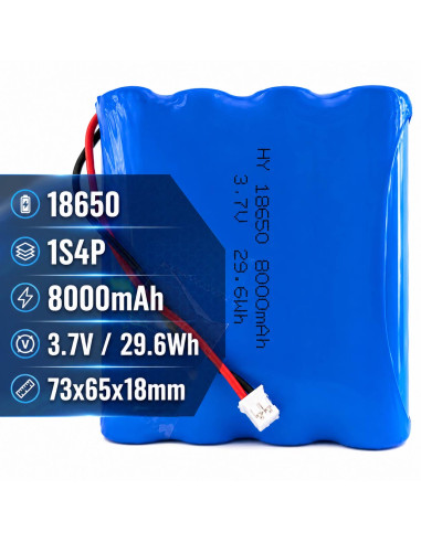 Acumulator Camera Supraveghere V380 Pro, 8000mAh 3.7V 29.6Wh, Model 18650-1S4P, JST PH 2.0 2-Pin Pas 2.0mm, 73x65x18mm
