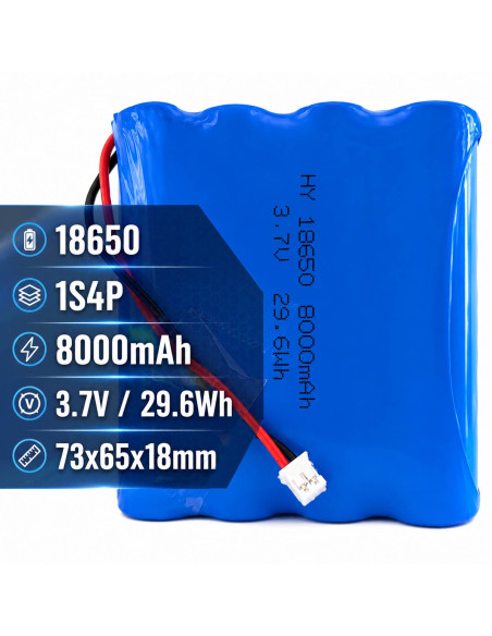 Acumulator Camera Supraveghere V380 Pro, 8000mAh 3.7V 29.6Wh, Model 18650-1S4P, JST PH 2.0 2-Pin Pas 2.0mm, 73x65x18mm