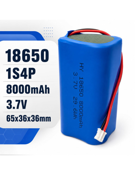 Acumulator Camera Supraveghere V380 Pro, 8000mAh 3.7V 29.6Wh, Model 18650-1S4P, JST PH 2.0 2-Pin Pas 2.0mm, 65x36x36mm