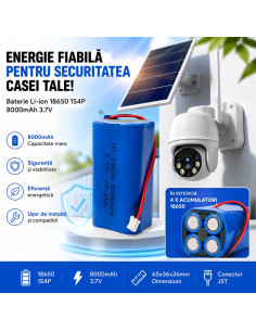Acumulator Camera Supraveghere V380 Pro, 8000mAh 3.7V 29.6Wh, Model 18650-1S4P, JST PH 2.0 2-Pin Pas 2.0mm, 65x36x36mm 2