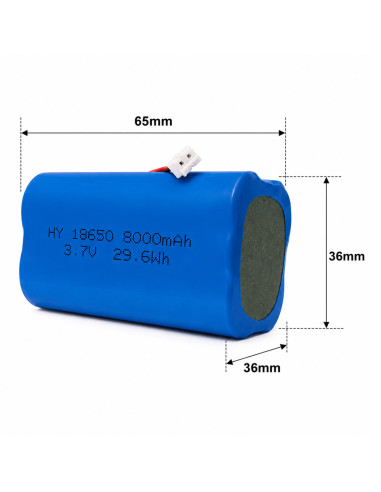 Acumulator Camera Supraveghere V380 Pro, 8000mAh 3.7V 29.6Wh, Model 18650-1S4P, JST PH 2.0 2-Pin Pas 2.0mm, 65x36x36mm
