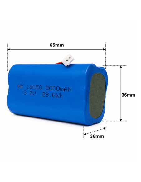 Acumulator Camera Supraveghere V380 Pro, 8000mAh 3.7V 29.6Wh, Model 18650-1S4P, JST PH 2.0 2-Pin Pas 2.0mm, 65x36x36mm