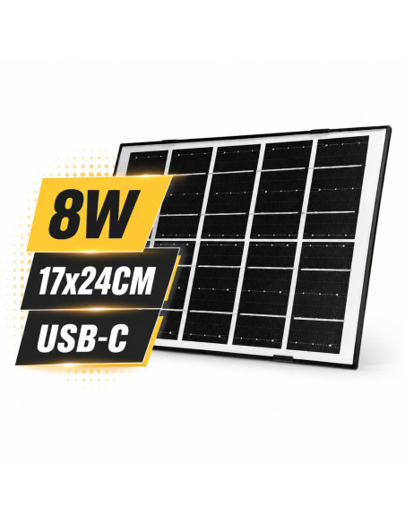 Panou solar pentru camere de supraveghere, USB-C, 8W, 17x24cm