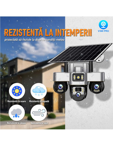 Camera de Supraveghere cu SIM 4G, 3 Camere Motorizate 15MP cu PTZ, 8000mAh, 3 Ecrane, Panou 8W, Zoom 10x, Cartela SIM Inclusa