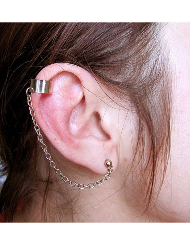 Cercel tip ear cuff, model cu biluta si lantisor simplu, prindere pe ureche