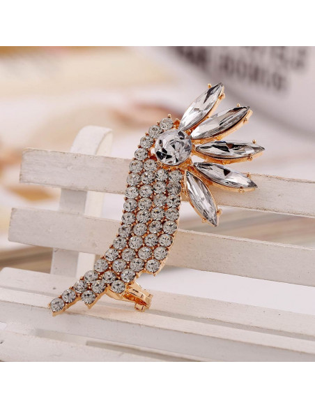 Cercel tip ear cuff, Bird of Paradise cu cristale ascutite