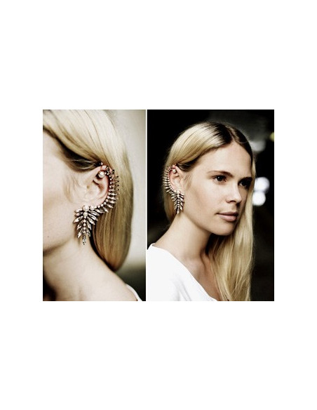 Cercel tip ear cuff, model Flash cu cristale si perle