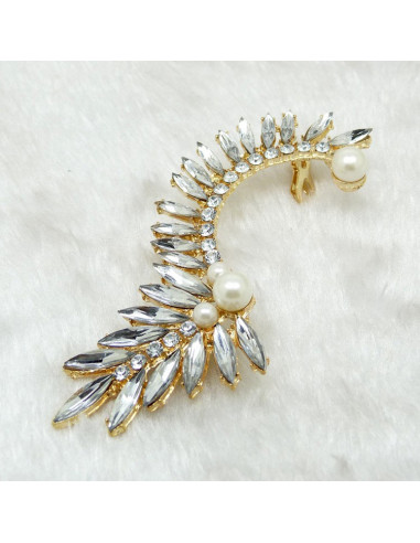Cercel tip ear cuff, model Flash cu cristale si perle