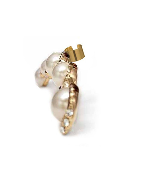 Cercel tip ear cuff, model cu cinci perle si cristale mici