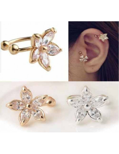 Cercel tip ear cuff, floricica micuta cu cinci cristale