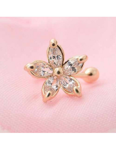 Cercel tip ear cuff, floricica micuta cu cinci cristale