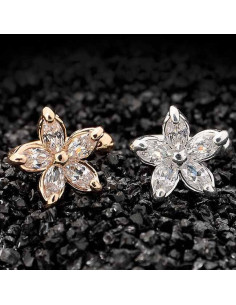 Cercel tip ear cuff, floricica micuta cu cinci cristale 2