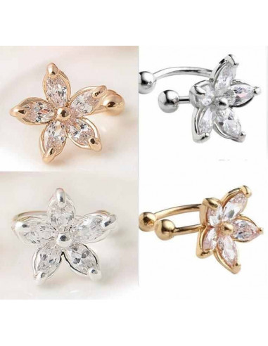 Cercel tip ear cuff, floricica micuta cu cinci cristale