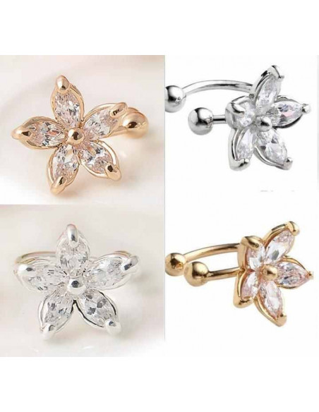 Cercel tip ear cuff, floricica micuta cu cinci cristale